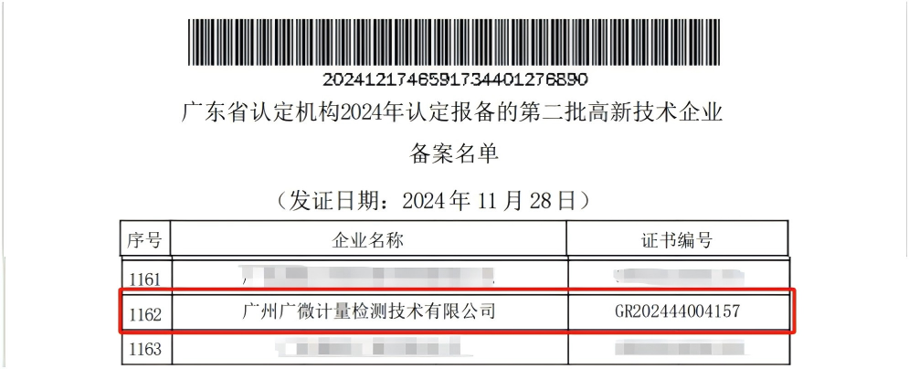 喜報(bào) | 廣微計(jì)量公司再次通過(guò)國(guó)家高新技術(shù)企業(yè)認(rèn)定